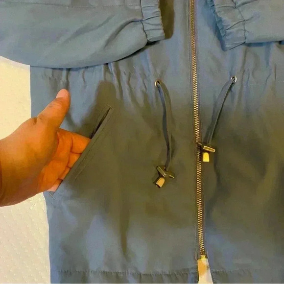 VGT GIACCA Jacket Hooded Front Pockets Drawstring Waist Light Blue Size L - Picture 9 of 16